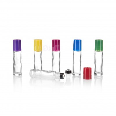 Frascos de vidro com tampas coloridas para roll-on