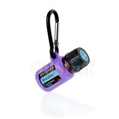 Frasco roxo doTERRA Breathe com mosquetão preto
