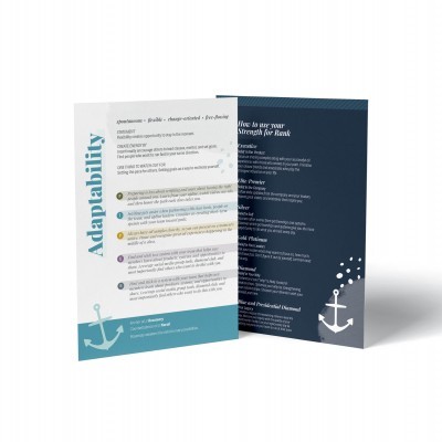 Dois folhetos com texto e ícones de âncora, fundo branco.