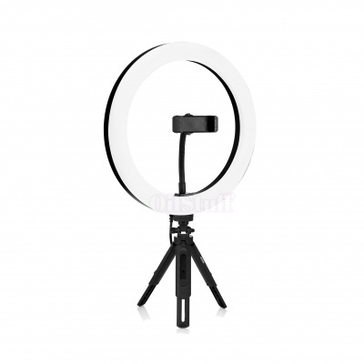 Ring light branco com suporte para smartphone e tripé negro