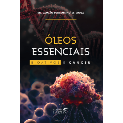 Capa de livro sobre óleos essenciais bioativos e câncer com imagem molecular