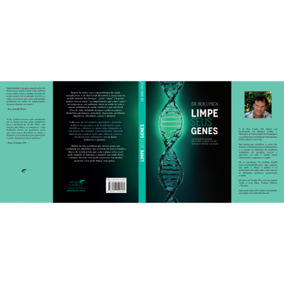Capa de livro verde e preta com dupla hélice de ADN e texto sobre genes