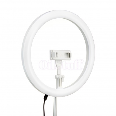 Anel de luz LED branco com suporte para telemóvel e cabo preto