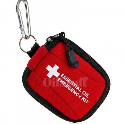 Bolsa pequena vermelha para essenciais de emergência com mosquetão