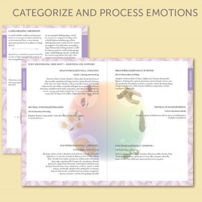 Tabela de categorização e processamento de emoções com cores pastel e texto em inglês