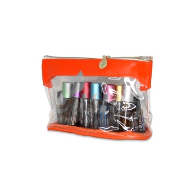 Bolsa transparente com frascos coloridos interiores