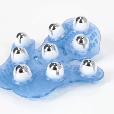 Suporte de massagem azul com bolas metálicas