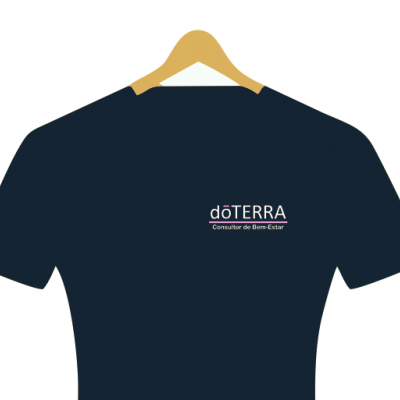 T-shirt preta com texto branco dōTERRA Consultor de Bem-Estar