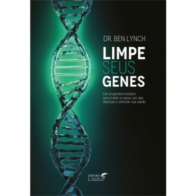 Capa de livro 'Limpe Seus Genes' de Dr. Ben Lynch com imagem de DNA