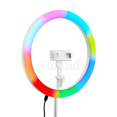 Anel de luz LED multicolorido com suporte para telemóvel