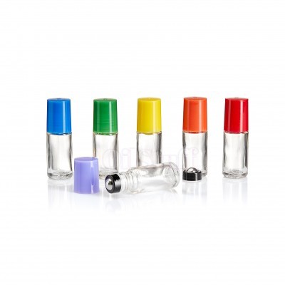 Conjunto de frascos de vidro com tampas coloridas