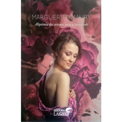 Capa de livro com mulher e flores em tons de rosa e roxo