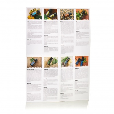 Folha de papel com fotografias de frascos sobre sementes e texto descritivo.