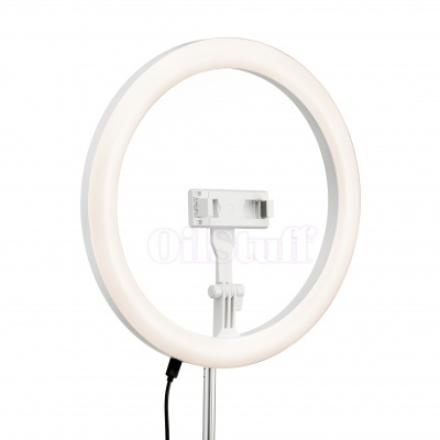 Anel de luz LED branco com suporte para telemóvel