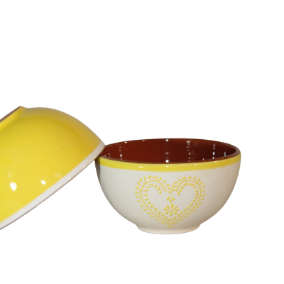 Taças de cerâmica com padrão amarelo e interior castanho