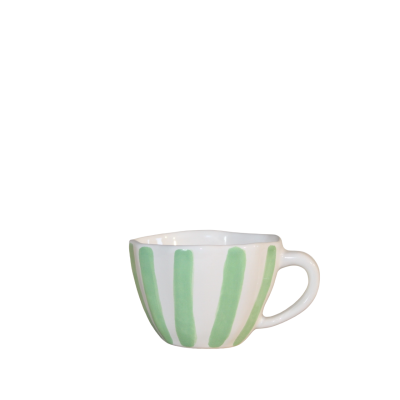 Chávena de porcelana branca com riscas verdes
