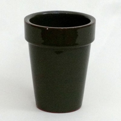 Vaso de planta preto em cerâmica com acabamento brilhante