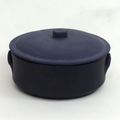 Caçarola preta redonda com tampa, cerâmica, pegas laterais