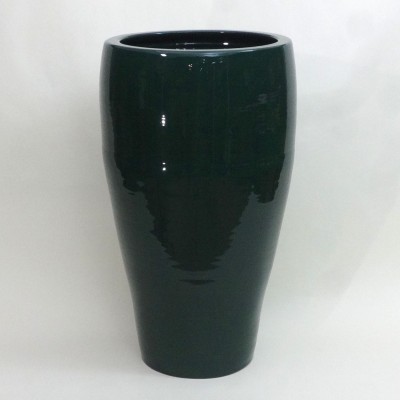 Vaso de cerâmica verde escuro com acabamento brilhante