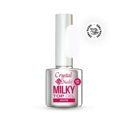 Frasco de verniz em gel branco Milky Top Gel Crystal Nails com tampa prateada