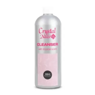 Frasco prateado de 500ml de cleanser Crystal Nails com fragrância tropical