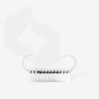 Escova pequena para unhas com cabo transparente e cerdas brancas