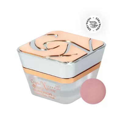 Frasco de gel para unhas Crystal Nails Xtreme Superior Gel Natural Pink com tampa prateada e dourada