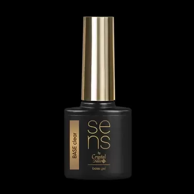 Frasco de verniz de unha base gel Sens preto e dourado