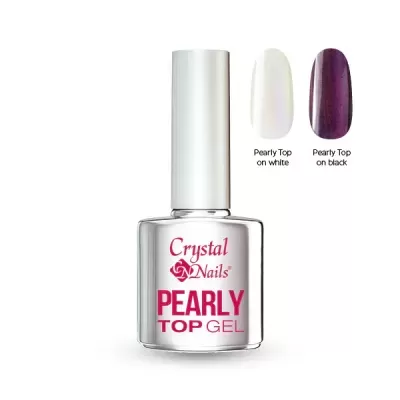 Frasco de verniz em gel perolado Crystal Nails com duas amostras de cor