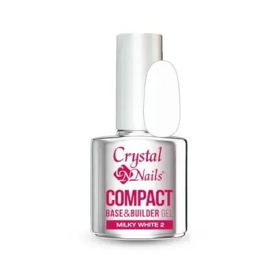 Frasco de verniz em gel Crystal Nails Compact Base&Builder Gel Milky White 2 com amostra da cor branca
