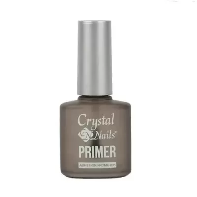 Frasco de primer para unhas Crystal Nails com tampa prateada.