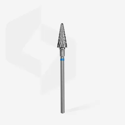 Ponta de fresa metálica cónica com ranhuras helicoidais e anel azul