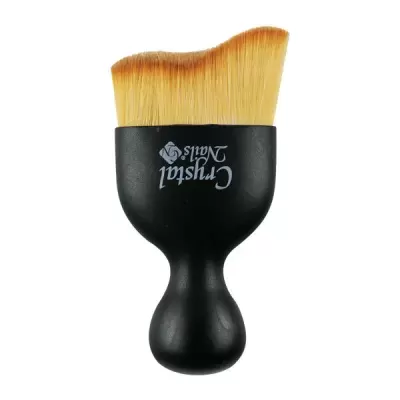 Pincel de maquilhagem com cabo preto e cerdas amarelas, texto Crystal Nails no cabo