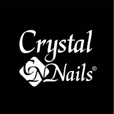 Logótipo branco Crystal Nails em fundo preto com diamante estilizado