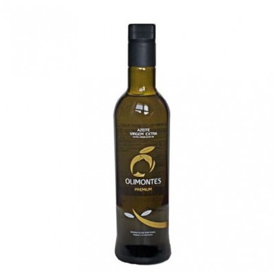 Garrafa de azeite verde com rótulo OLIMONTES