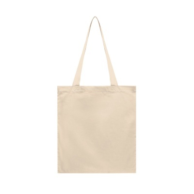 Sacola de tecido bege claro com alças finas e longas
