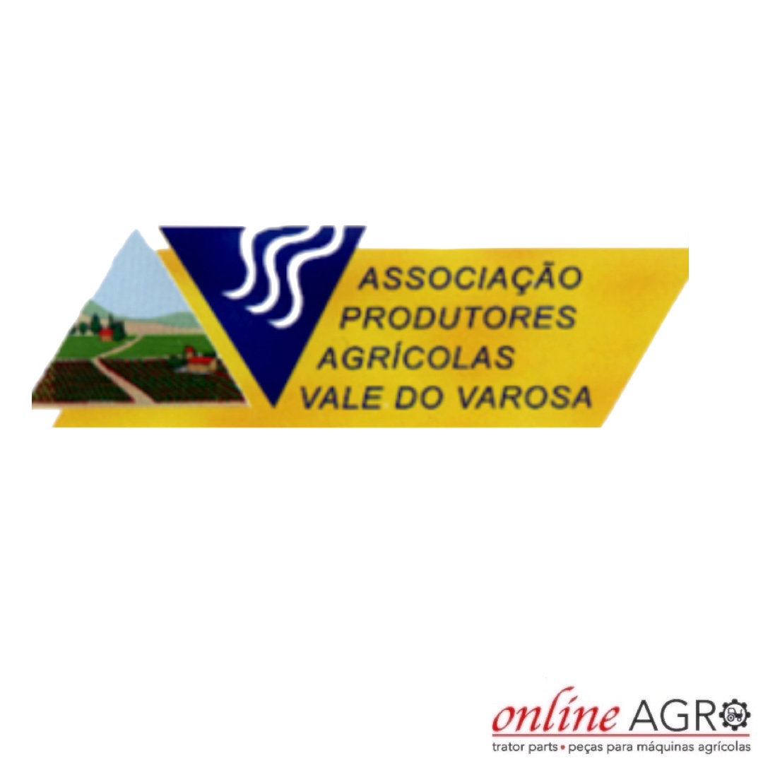 Logótipo da Associação de Produtores Agrícolas Vale do Varosa com paisagem agrícola e texto em amarelo e azul.