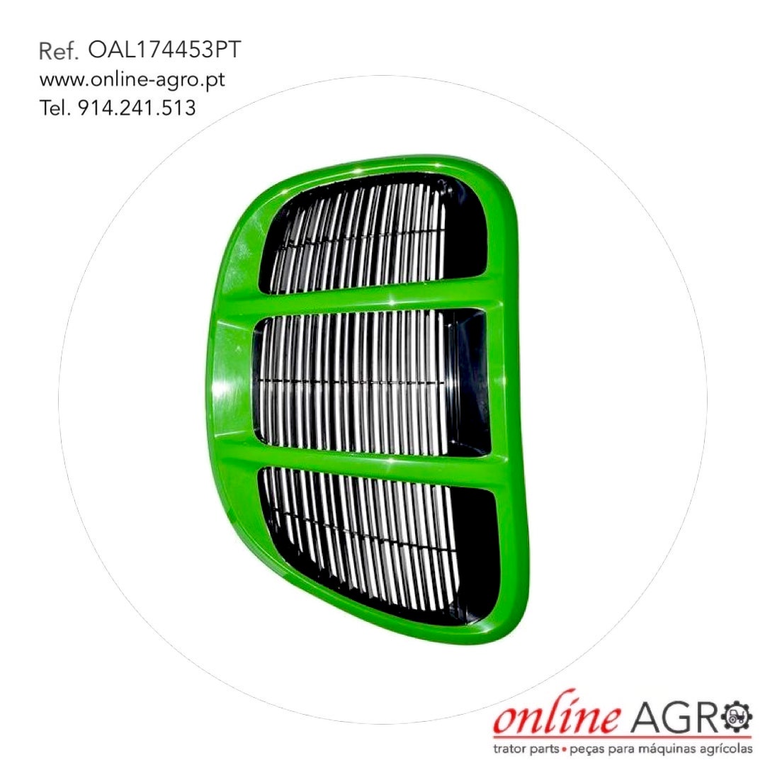 ABA DE VENTILAÇÃO, LADO DIREITO, JOHN DEERE, #OAL174453PT Farolim traseiro verde com grelha preta e texto de contacto da Online Agro