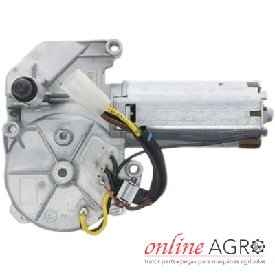 Motor de limpa-vidros, Deutz, OAC37255PT Motor elétrico cinza e prateado com fios e conector, em fundo branco com logo online AGRO