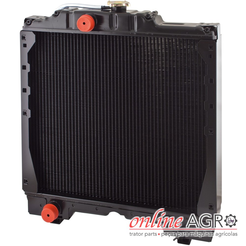 Radiador de cobre, New Holland, OAC12780PT Radiador de carro preto com tampas vermelhas nos conectores