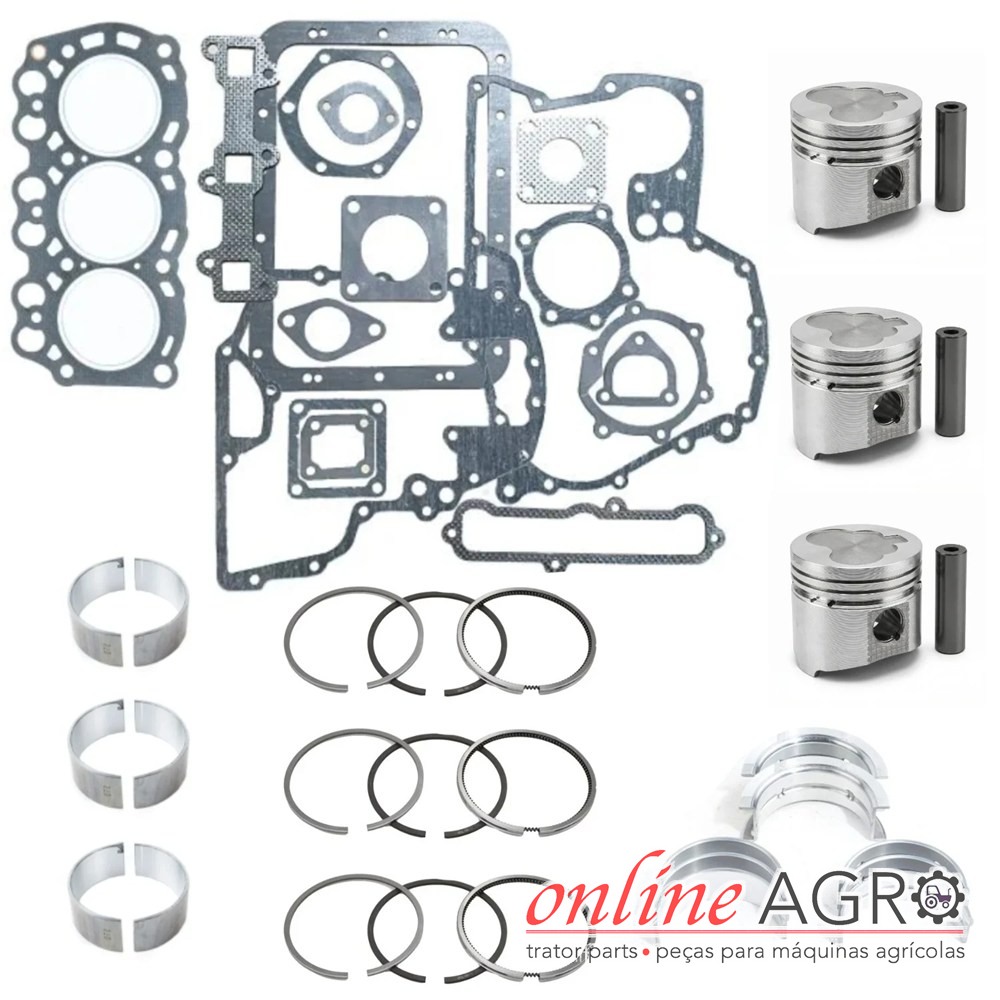 Kit de revisão de motor, Mitsubishi, OAS850076PT Peças metálicas para motor, incluindo juntas, anéis de pistão e pistões, sobre fundo branco