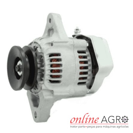 Alternador 12 V 40 A, John Deere, OA11962077201PT Alternador cinza com polia preta e bobinas de cobre para máquinas agrícolas