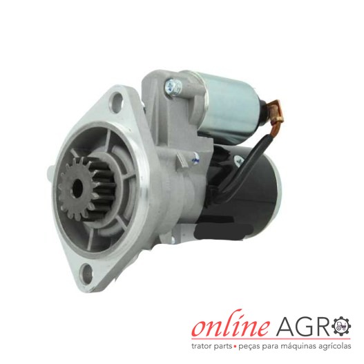 Motor de arranque 12 V 1,4 kW, Yanmar, OA129032PT Motor de arranque metálico cinza e preto para máquinas agrícolas em fundo branco