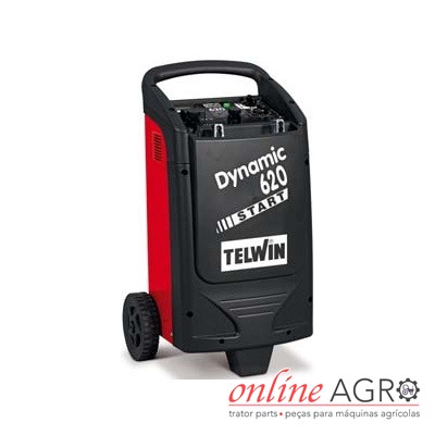 Carregador de baterias e arrancador, 12/24V, Telwin Dynamic, 620 Start, #OA36791PT Carregador de baterias Telwin Dynamic 620 Start preto e vermelho com rodas
