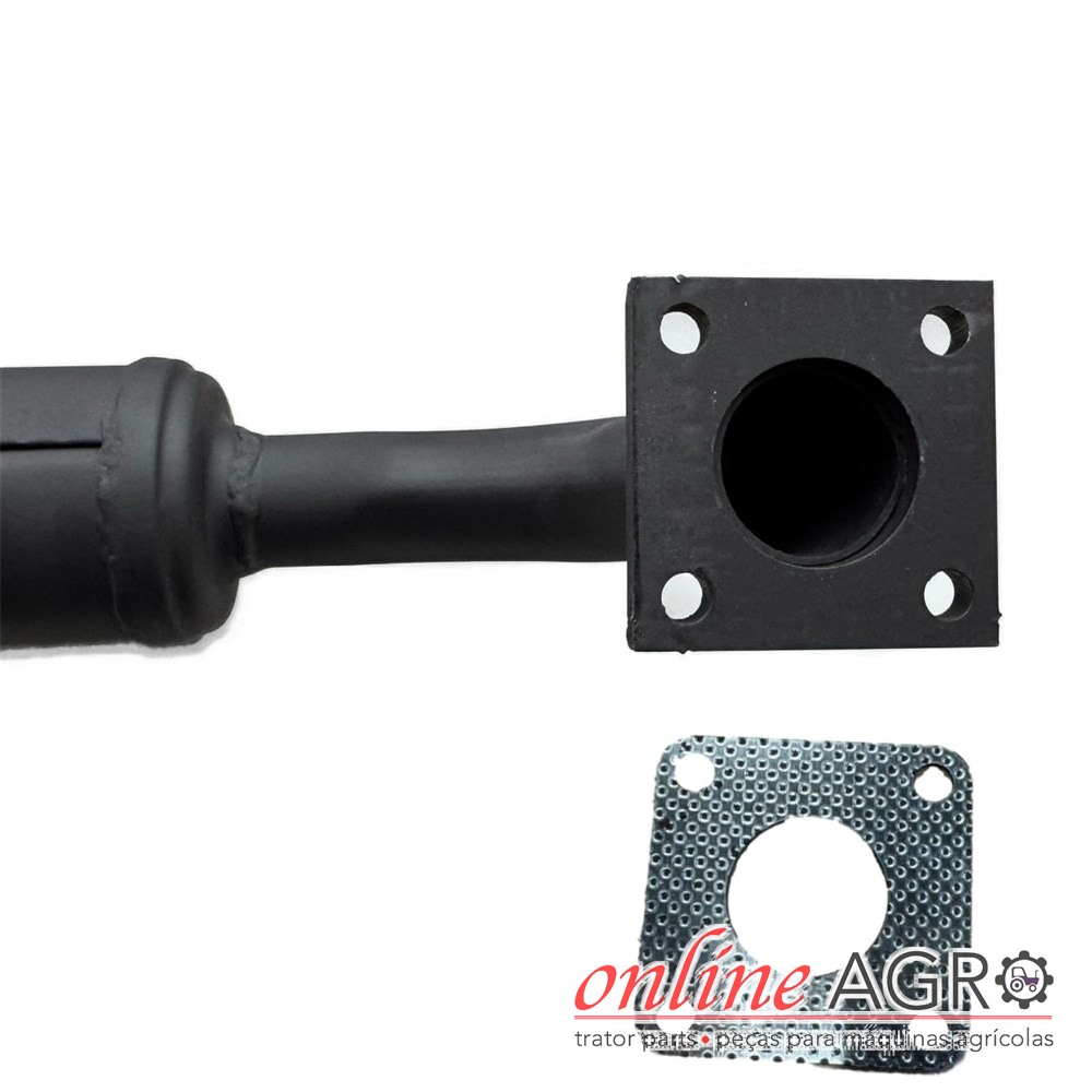 Panela de escape, Iseki, OA155010320000PT Tubo de escape preto com flange e junta metálica quadrada