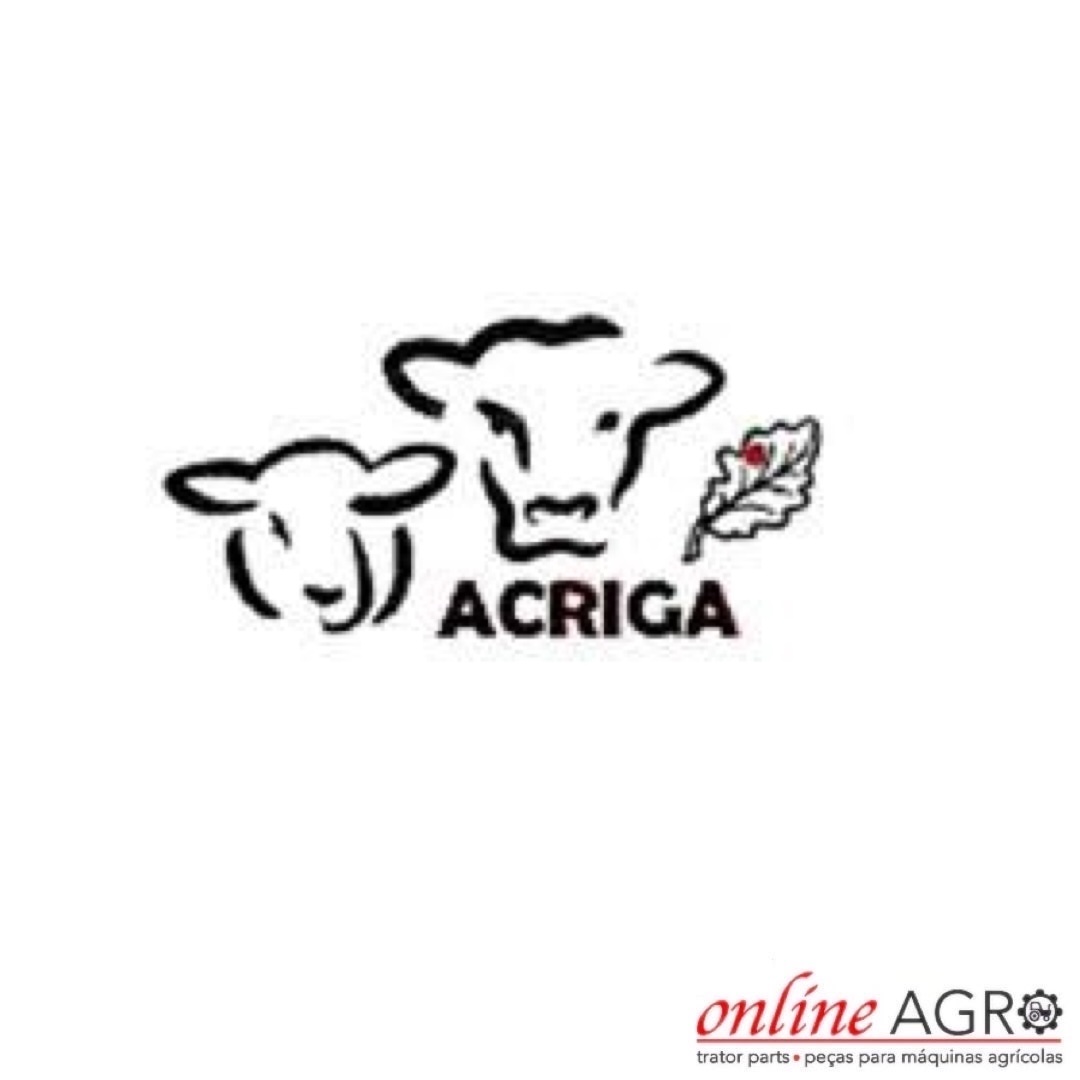 Logótipo com ovelha, vaca, folha e texto ACRIGA e online AGRO