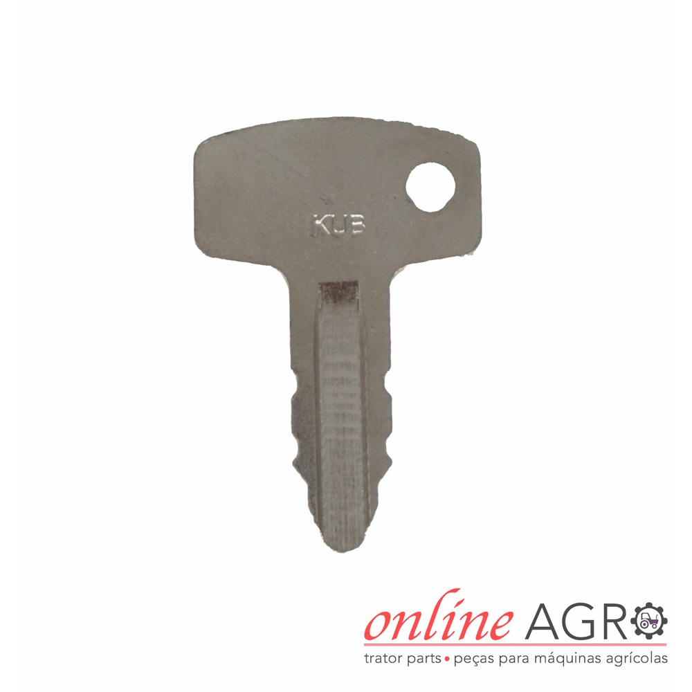 Chave de ignição, Kubota, OASKU1PT Chave metálica prateada com inscrição KUB em fundo branco