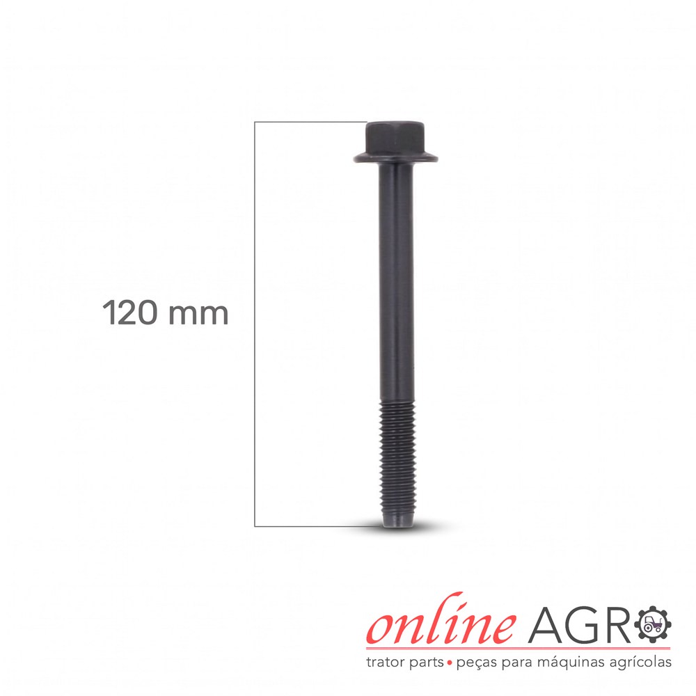 Parafuso de chumaceira de apoio, Yanmar, OA780024PT Parafuso preto de 120 mm com cabeça hexagonal e flange