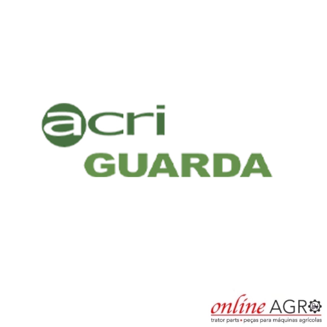 Logotipo verde com texto acri GUARDA e texto online AGRO com descrição de peças para máquinas agrícolas