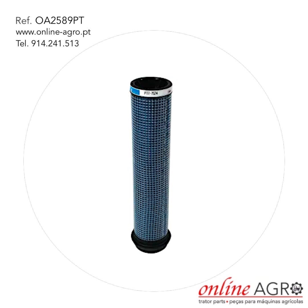 FILTRO DE AR INTERIOR, #OA2589PT Filtro cilíndrico azul com tampas pretas e código na faixa branca superior